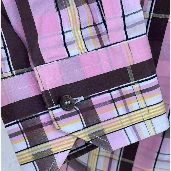 Etro Mens Checkered Print Button Down Milano Polo Shirt Pink Sz 41 - Picture 8 of 13